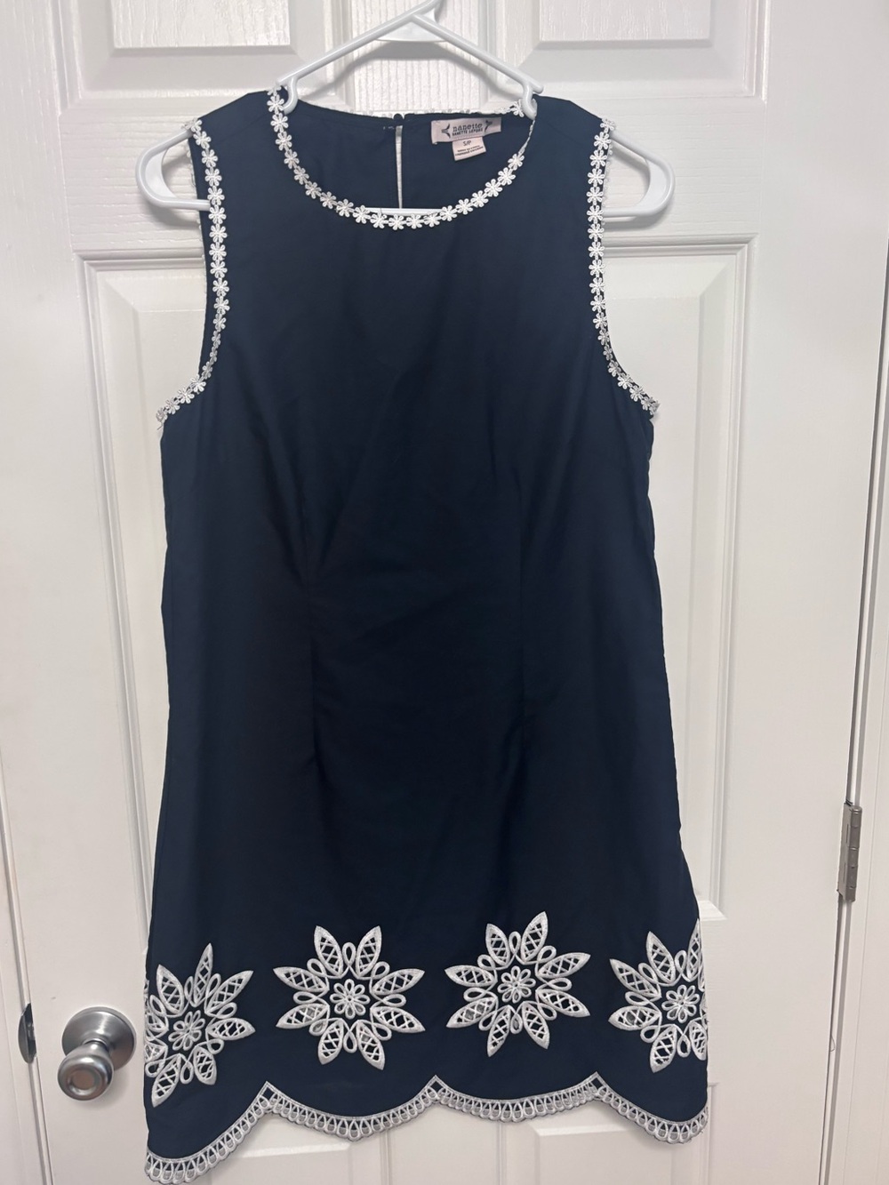 Nanette Lepore Navy Dress with White Floral Lace Trim